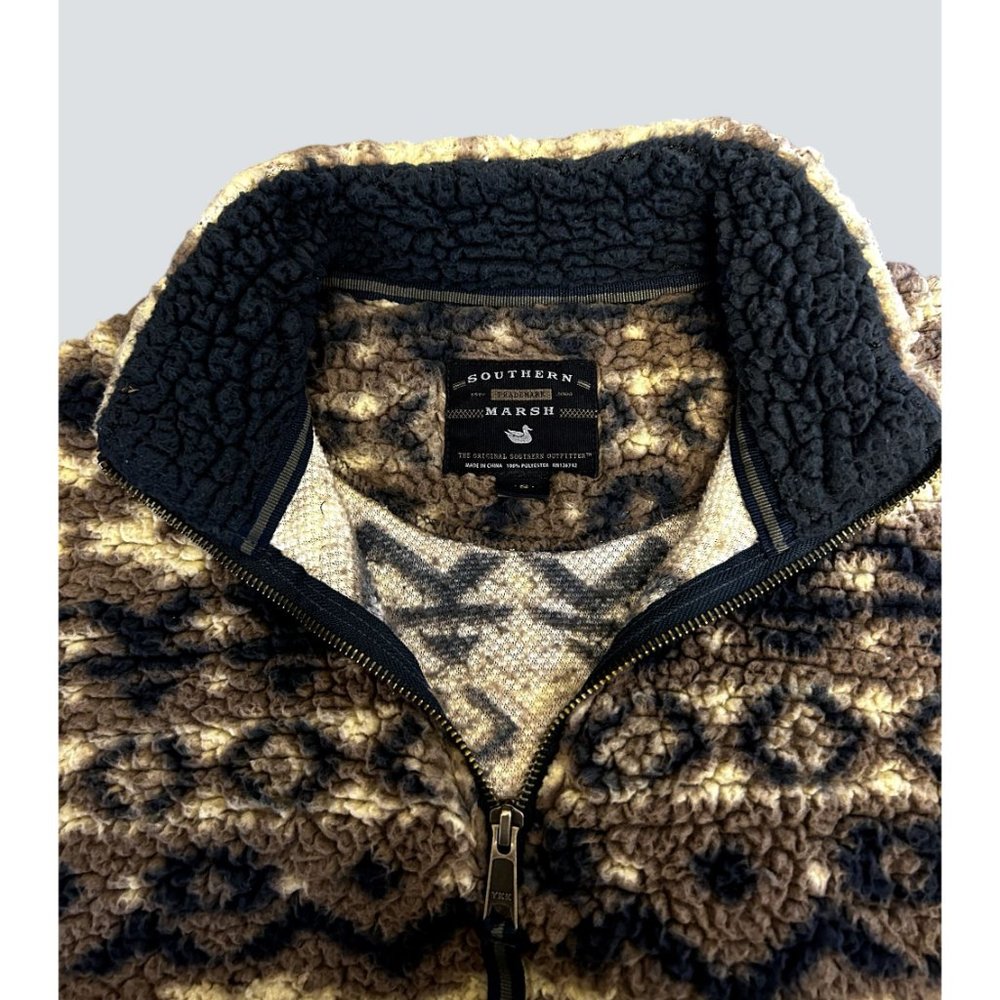 Southern Marsh Women's Small Brown Navy Beige Fleece Pullover Quarter Zipper - Picture 6 of 6